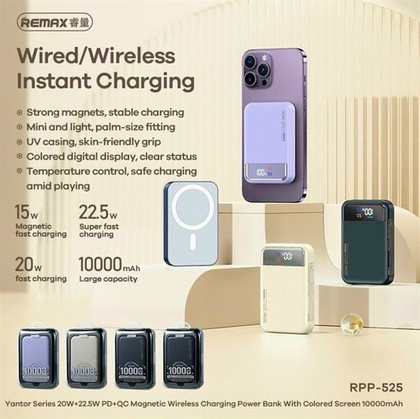 Pin Dự Phòng Remax RPP 525 -10000mAh - 20w- Sạc Không Dây