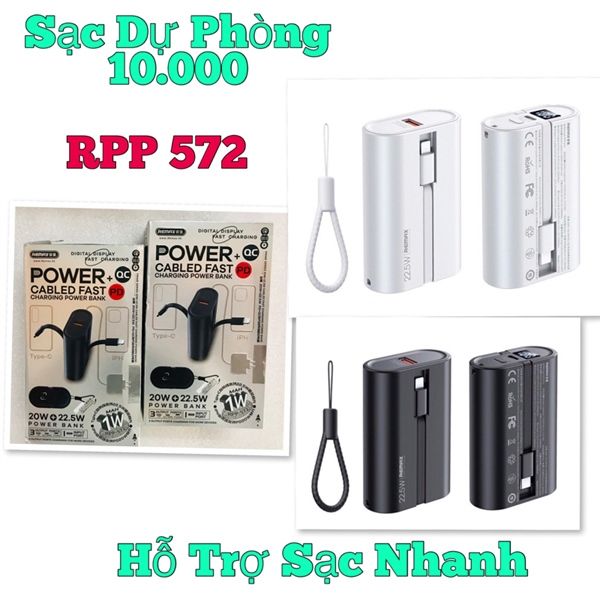 Pin Dự Phòng Remax RPP - 572 10000mAh Mini Kèm Dây Sạc Nhanh 22.5w