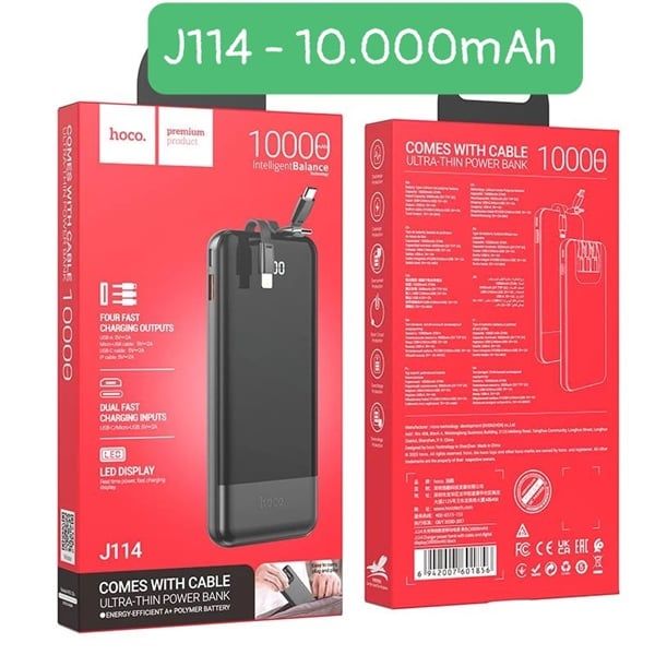 Pin Dự Phòng Hoco J114 10000mAh - Sạc Nhanh 37w - kèm 3 cáp