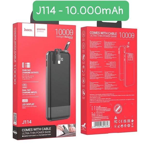 Pin Dự Phòng Hoco J114 10000mAh - 37w - kèm 3 cáp