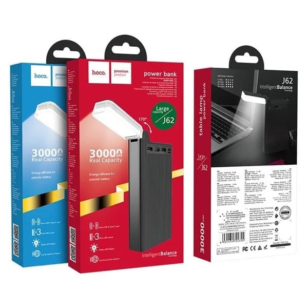Pin Dự Phòng Hoco J62 - 30000mAh + Đèn Led Siêu Sáng