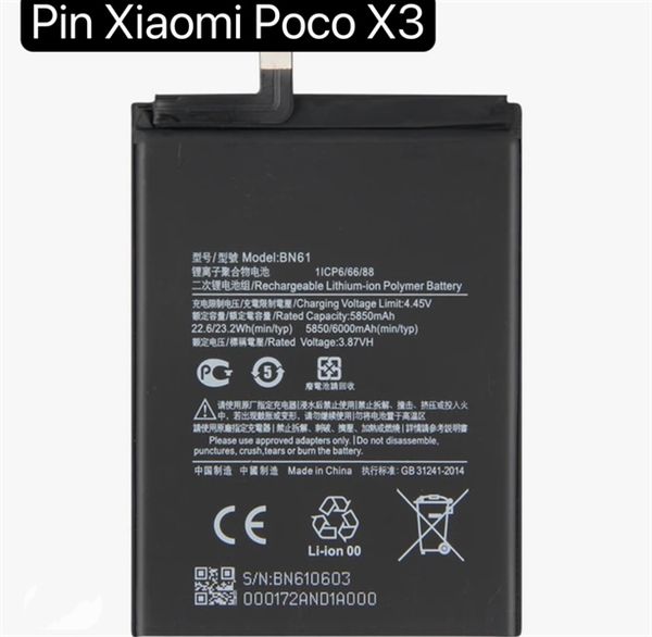 Pin Xiaomi BN61 /Poco X3 / Pocophone X3 / 6000mAh / Redmi 9T
