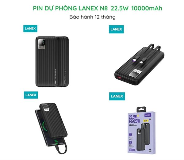 Pin Dự Phòng Lanex N8 - 20W -10000mAh (sl5-5/sl10-10)