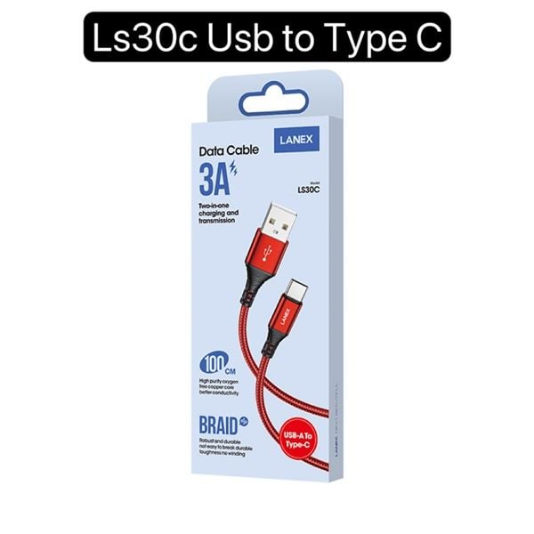 Cáp Sạc USB.C - Lanex LS30C - dù 3.0A (sl20-1 30-2 50-3)