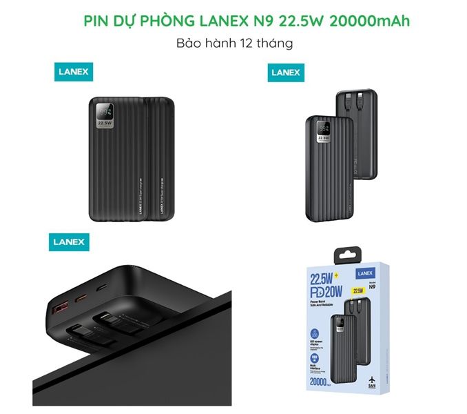 Pin Dự Phòng Lanex N9 - 20W - 20000mAh