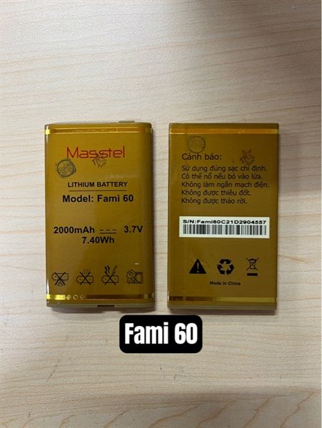 Pin Masstel Fami 60 Dung lượng chuẩn: 2000mAh
