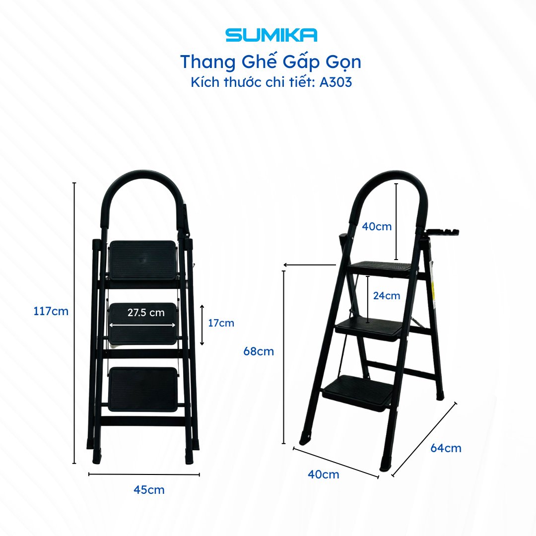 Thang ghế Thép carbon 3 bậc SUMIKA A303, chiều cao 68cm