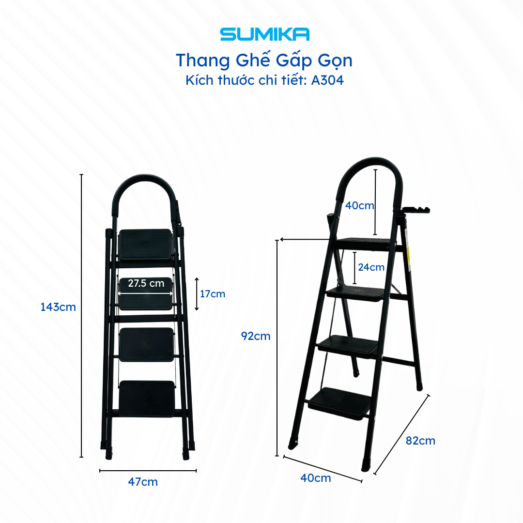 Thang ghế Thép carbon 4 bậc SUMIKA A304, chiều cao 92cm