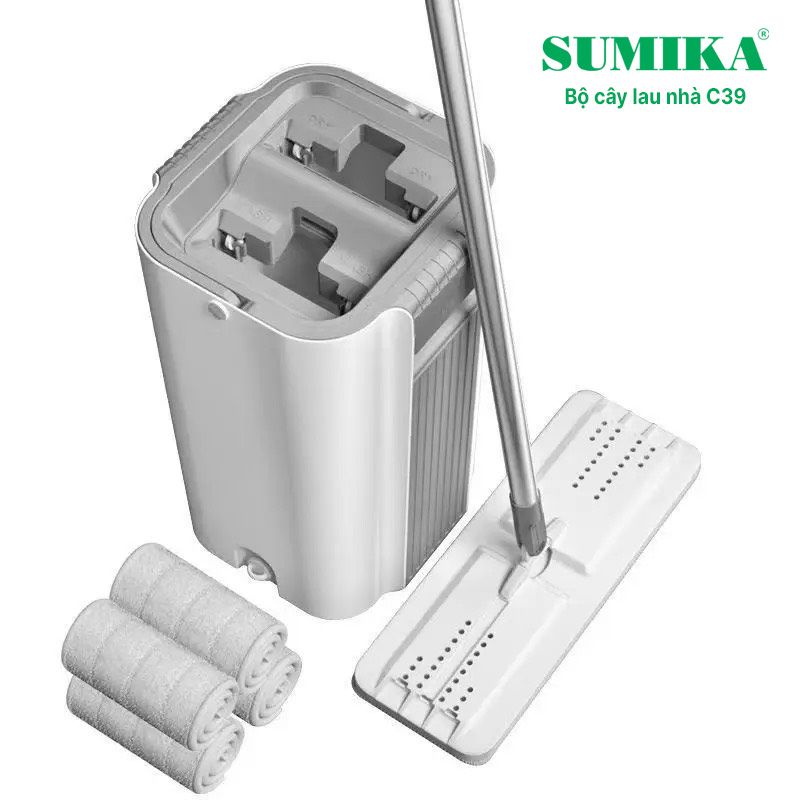 Bộ cây lau nhà SUMIKA C39, thùng lau nhà 2 ngăn tự vắt