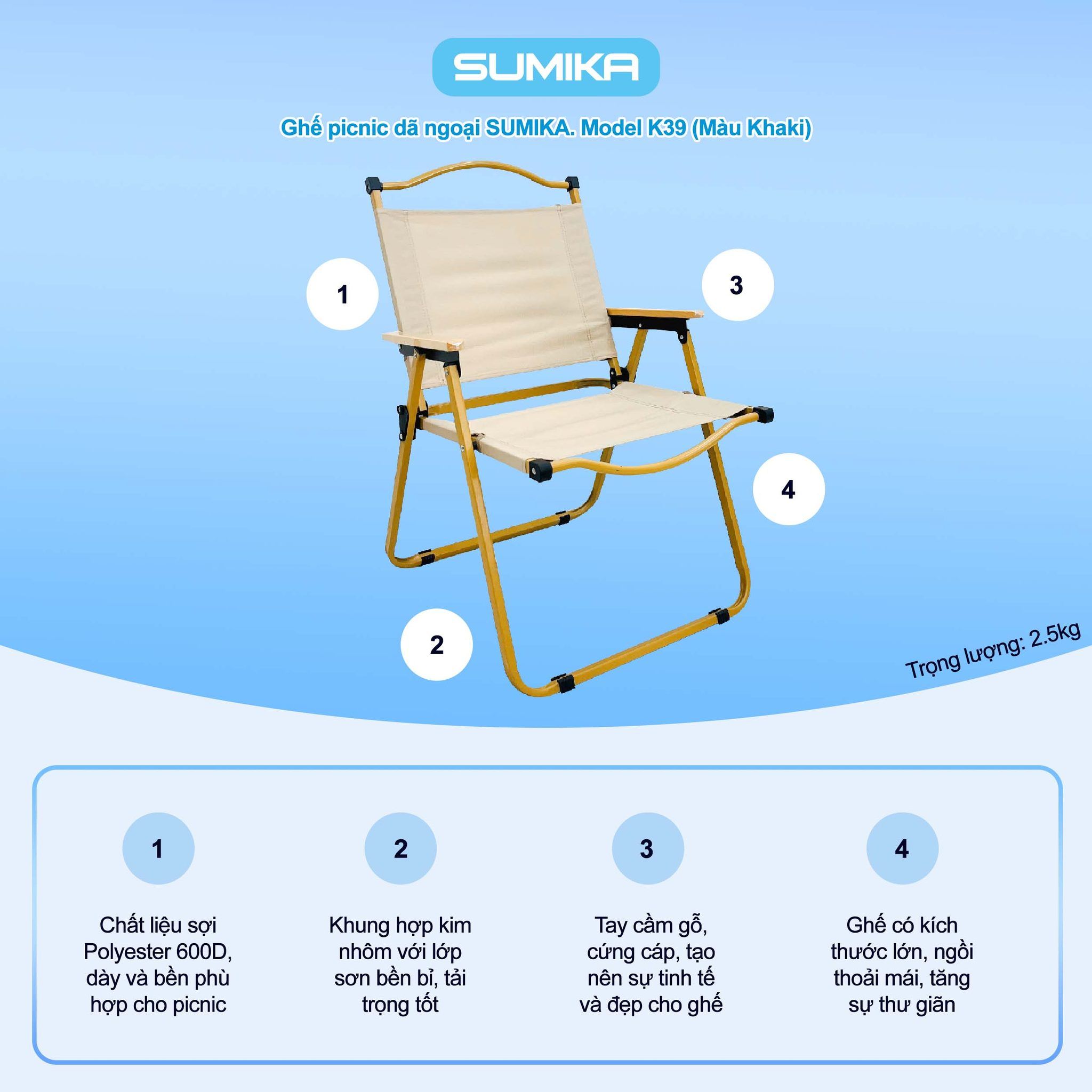 Ghế xếp thư giãn du lịch có lưng tựa SUMIKA K39