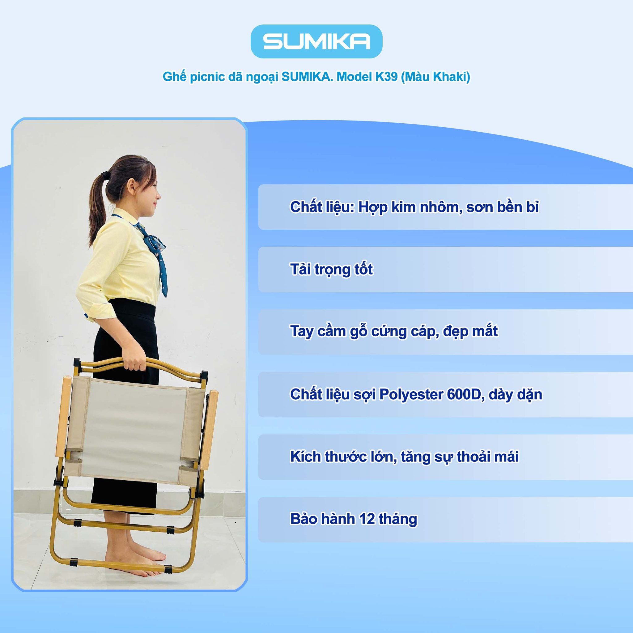 Ghế xếp thư giãn du lịch có lưng tựa SUMIKA K39