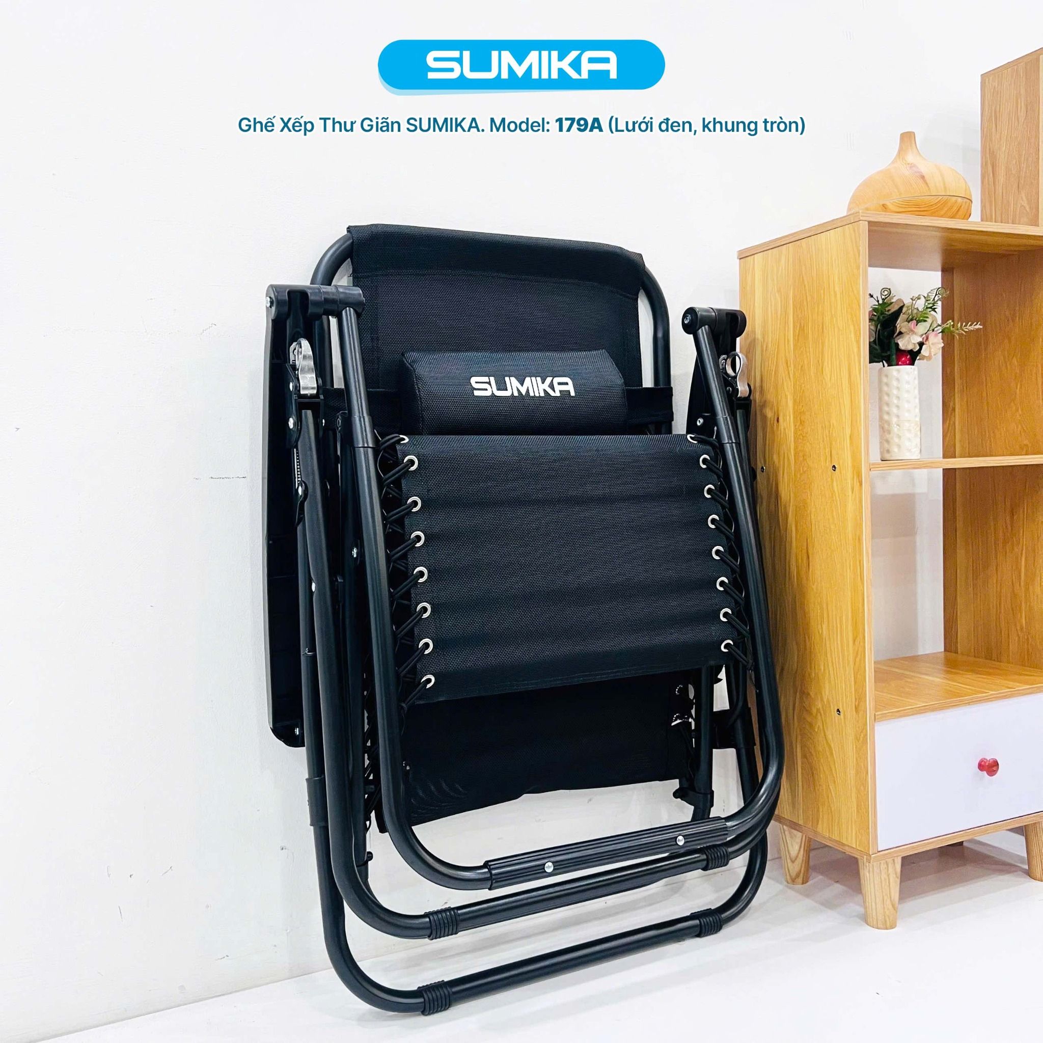 Ghế xếp thư giãn Sumika 179A, khóa kim loại, tải trọng 200kg