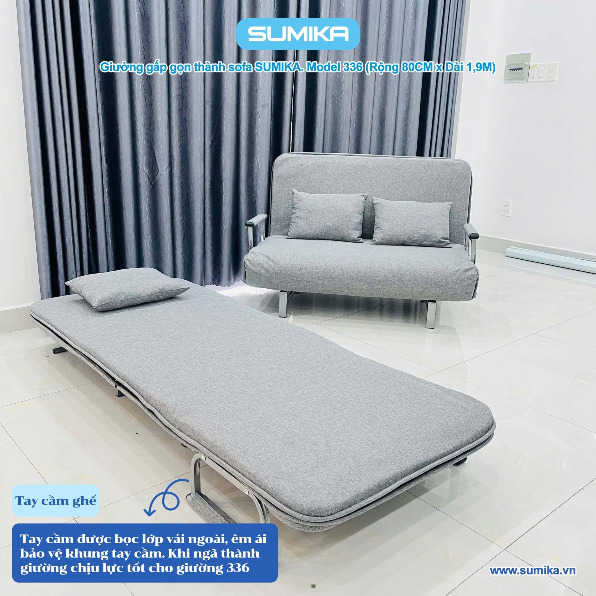 Ghế Sofa giường thông minh gấp gọn SUMIKA 336, rộng 80cm