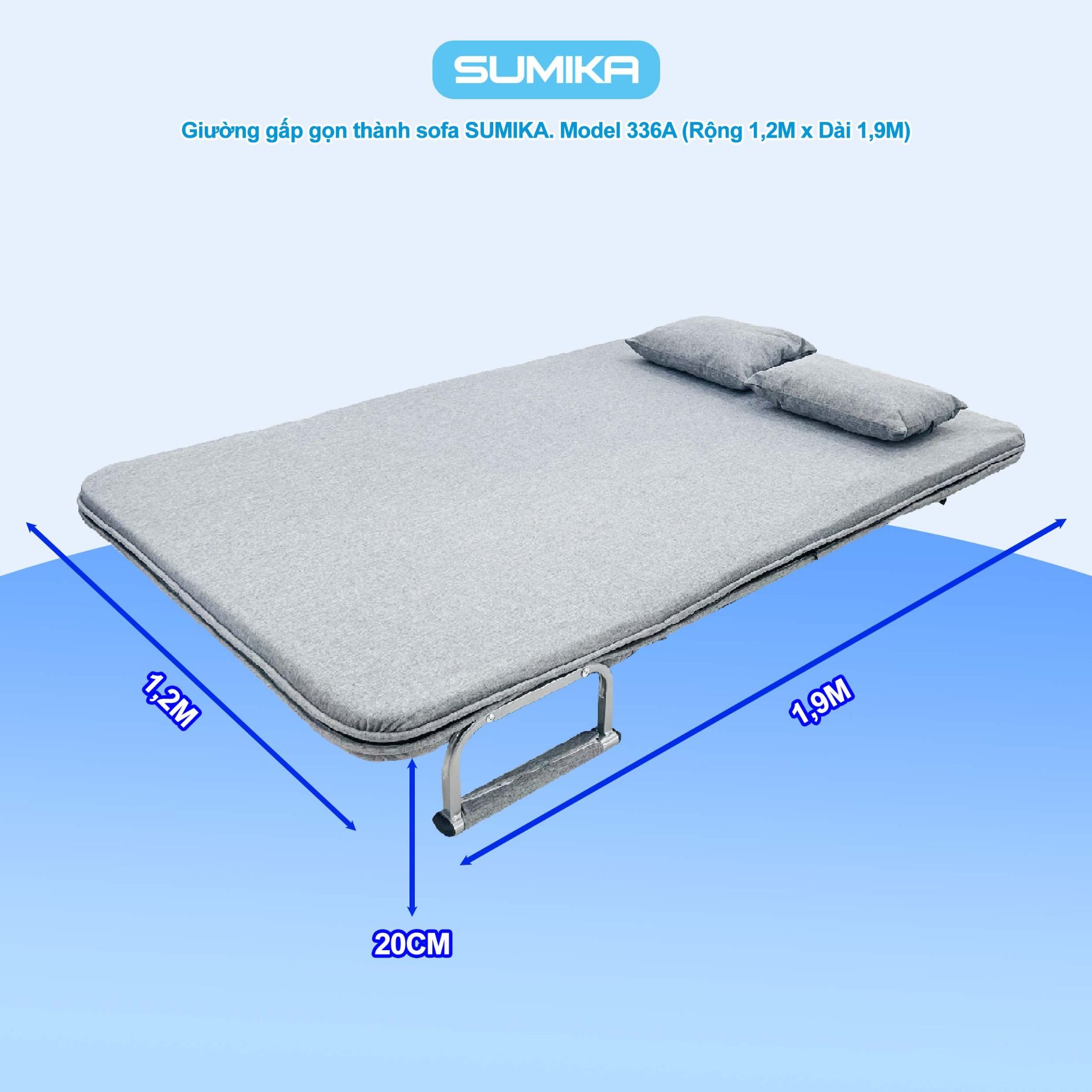 Ghế Sofa giường thông minh gấp gọn SUMIKA 336A, rộng 120cm