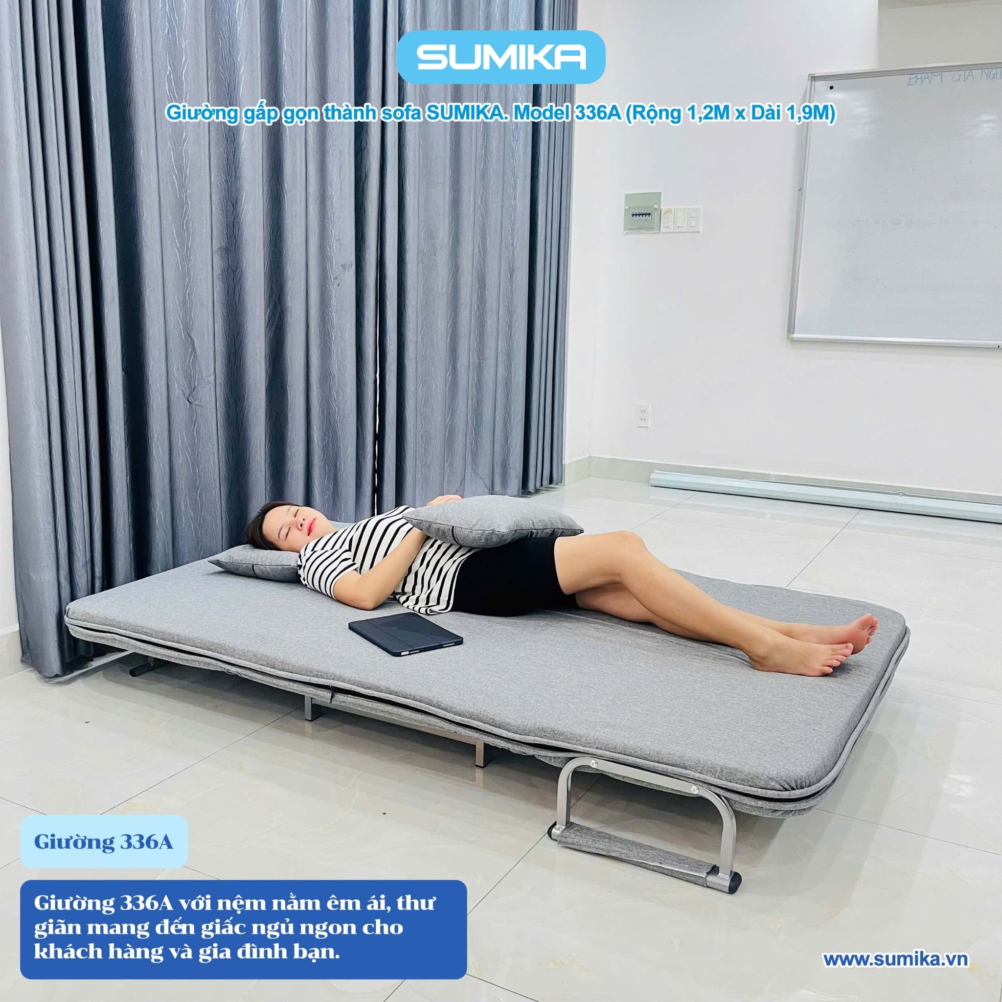 Ghế Sofa giường thông minh gấp gọn SUMIKA 336A, rộng 120cm