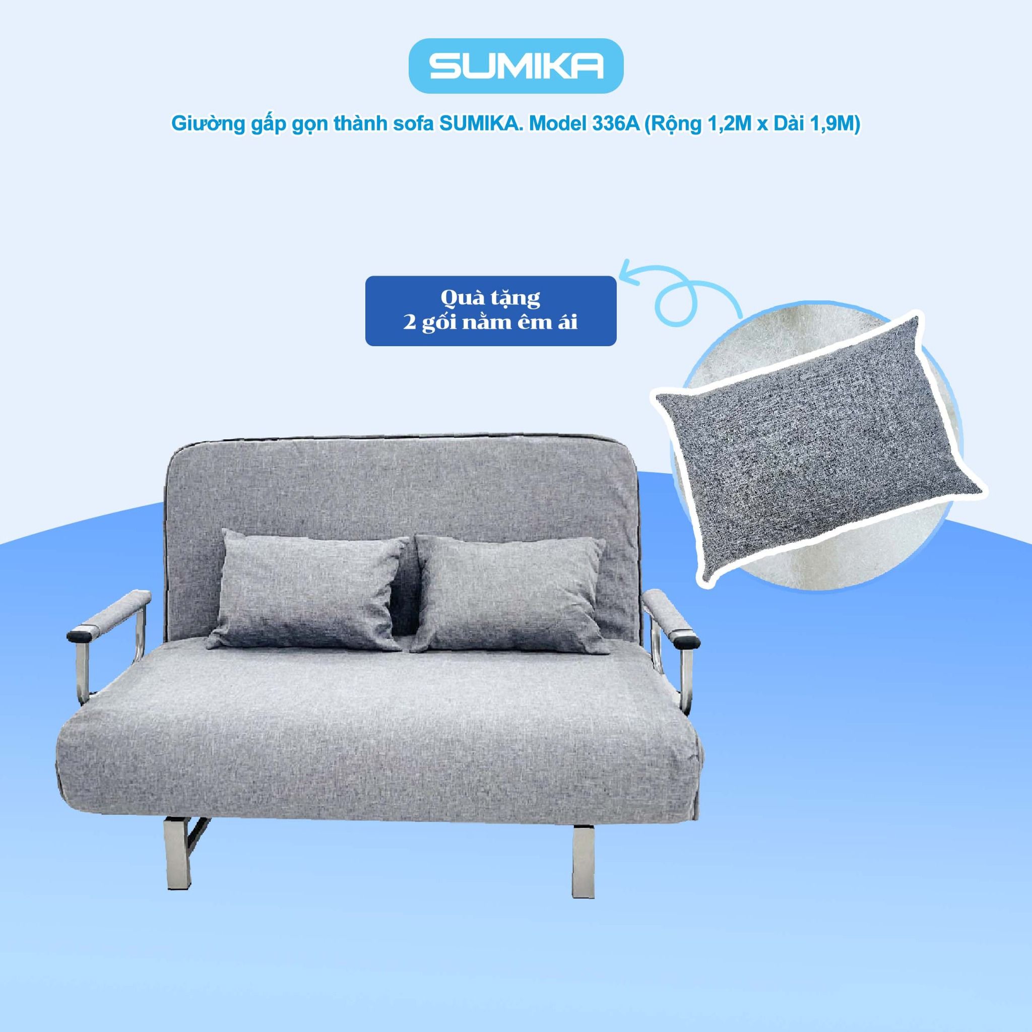 Ghế Sofa giường thông minh gấp gọn SUMIKA 336A, rộng 120cm