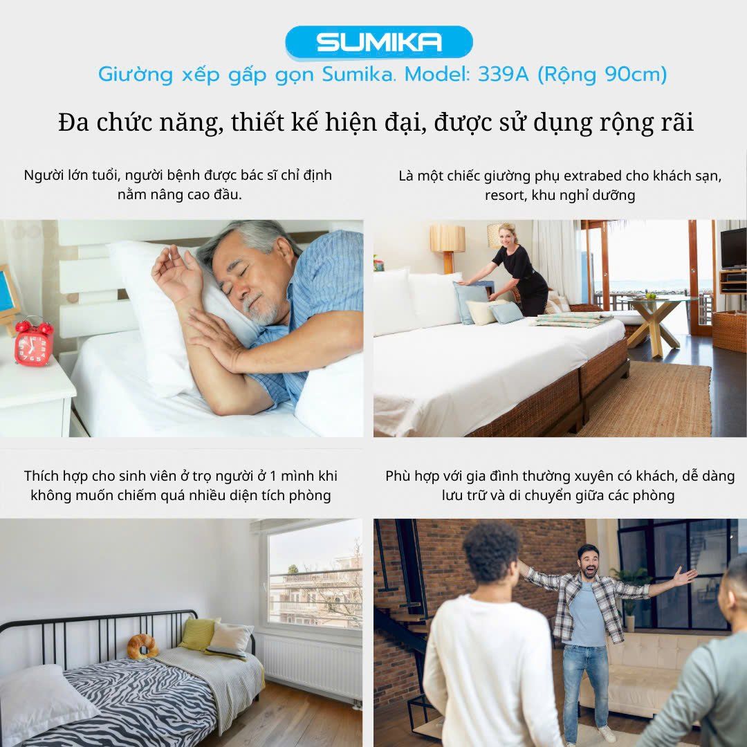 Giường nệm xếp gọn SUMIKA 339A, chiều rộng 90cm