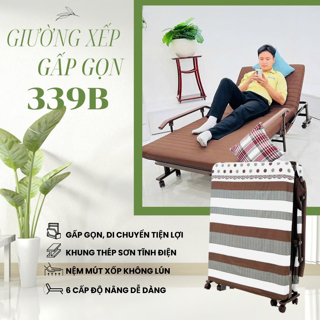 Giường nệm xếp gọn SUMIKA 339B, chiều rộng 70cm