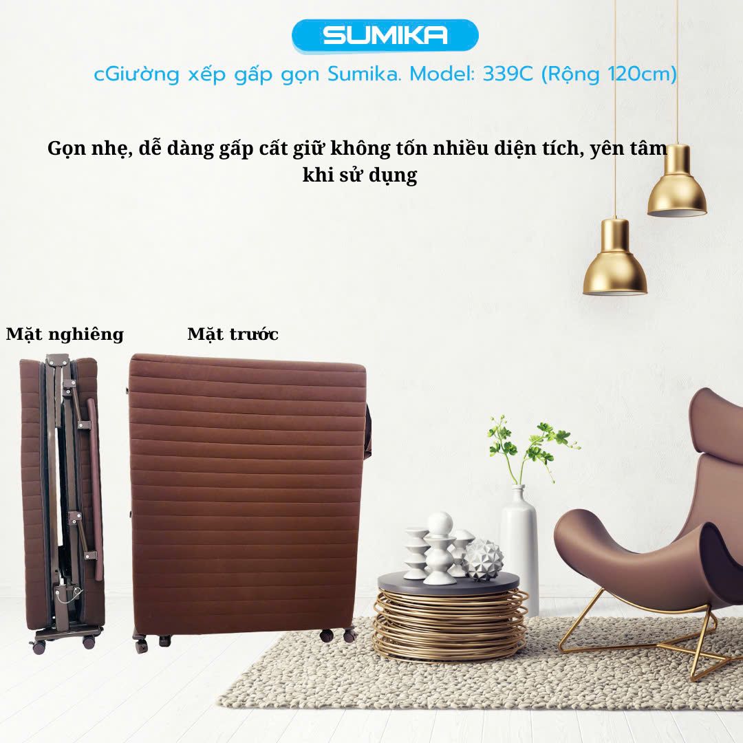 Giường nệm xếp gọn SUMIKA 339C, chiều rộng 120cm