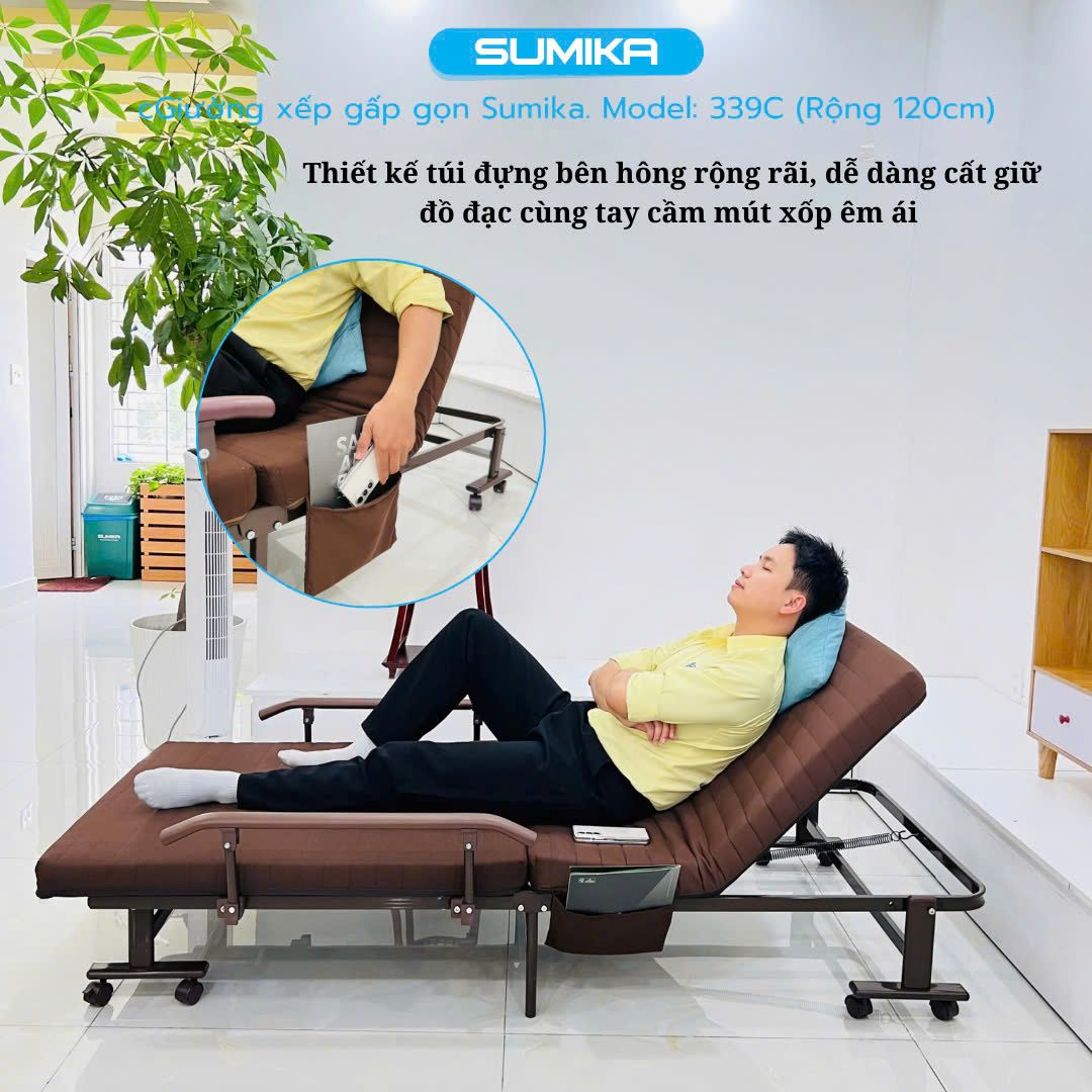 Giường nệm xếp gọn SUMIKA 339C, chiều rộng 120cm