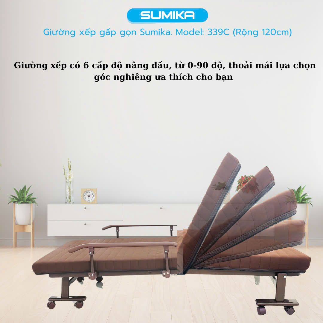 Giường nệm xếp gọn SUMIKA 339C, chiều rộng 120cm