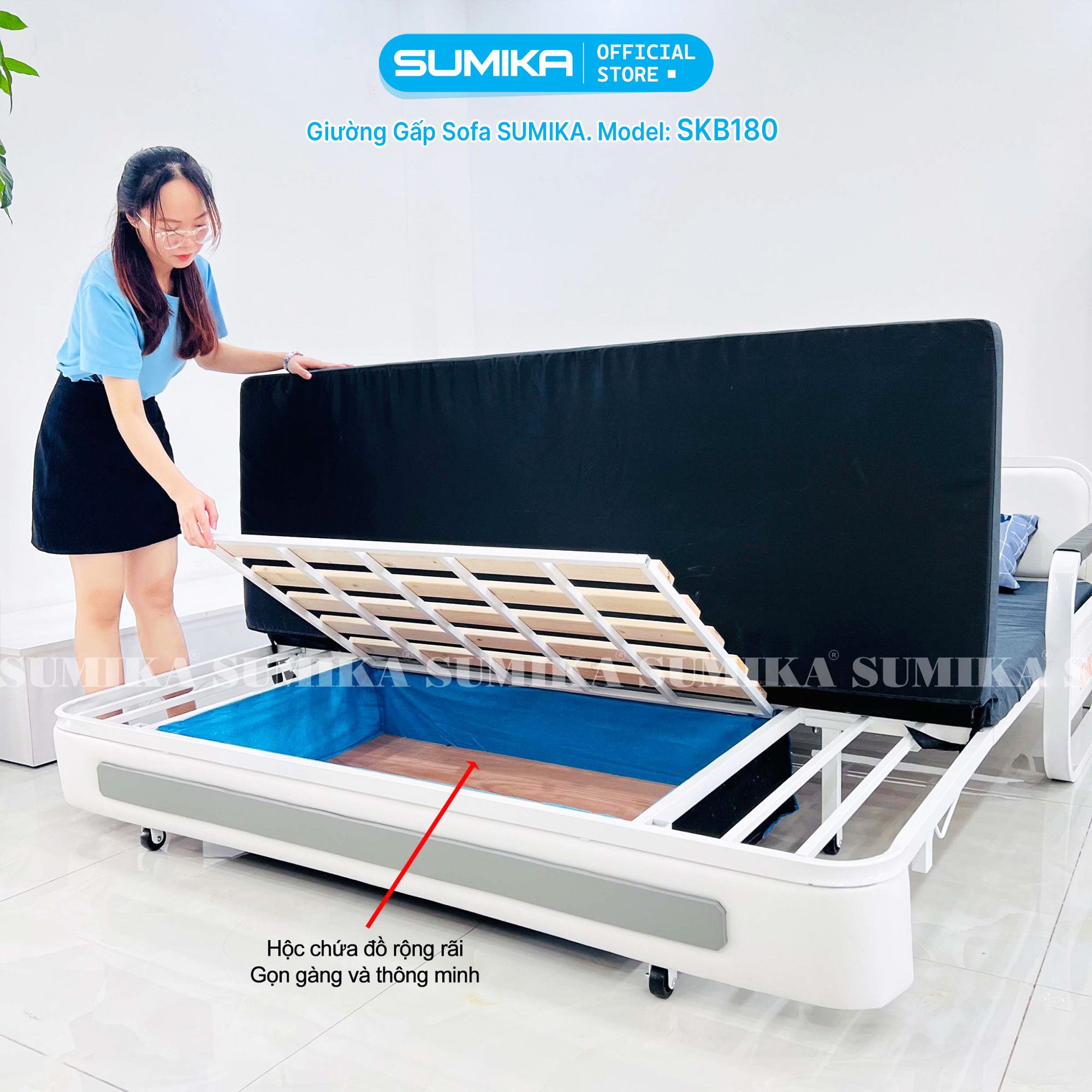 Giường xếp sofa gấp gọn SUMIKA SKB180, chiều rộng 1m8