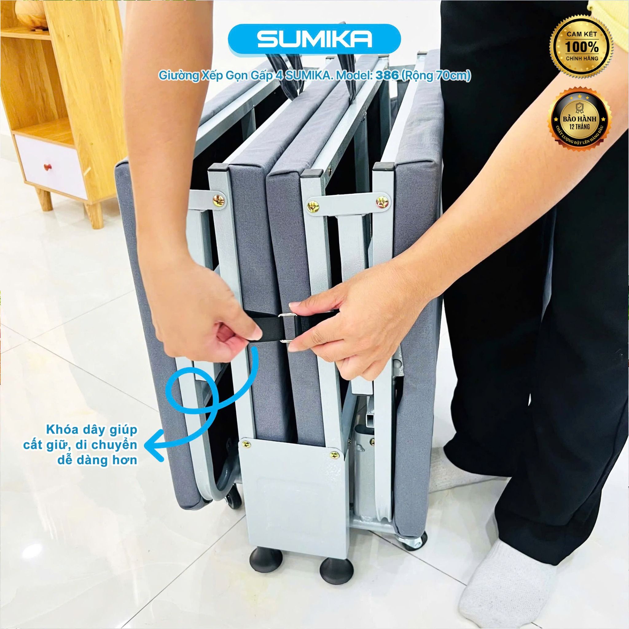 Giường xếp gấp gọn di động SUMIKA 386, rộng 70cm