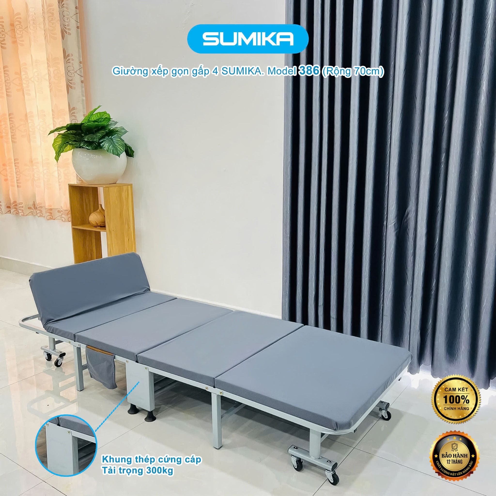 Giường xếp gấp gọn di động SUMIKA 386, rộng 70cm