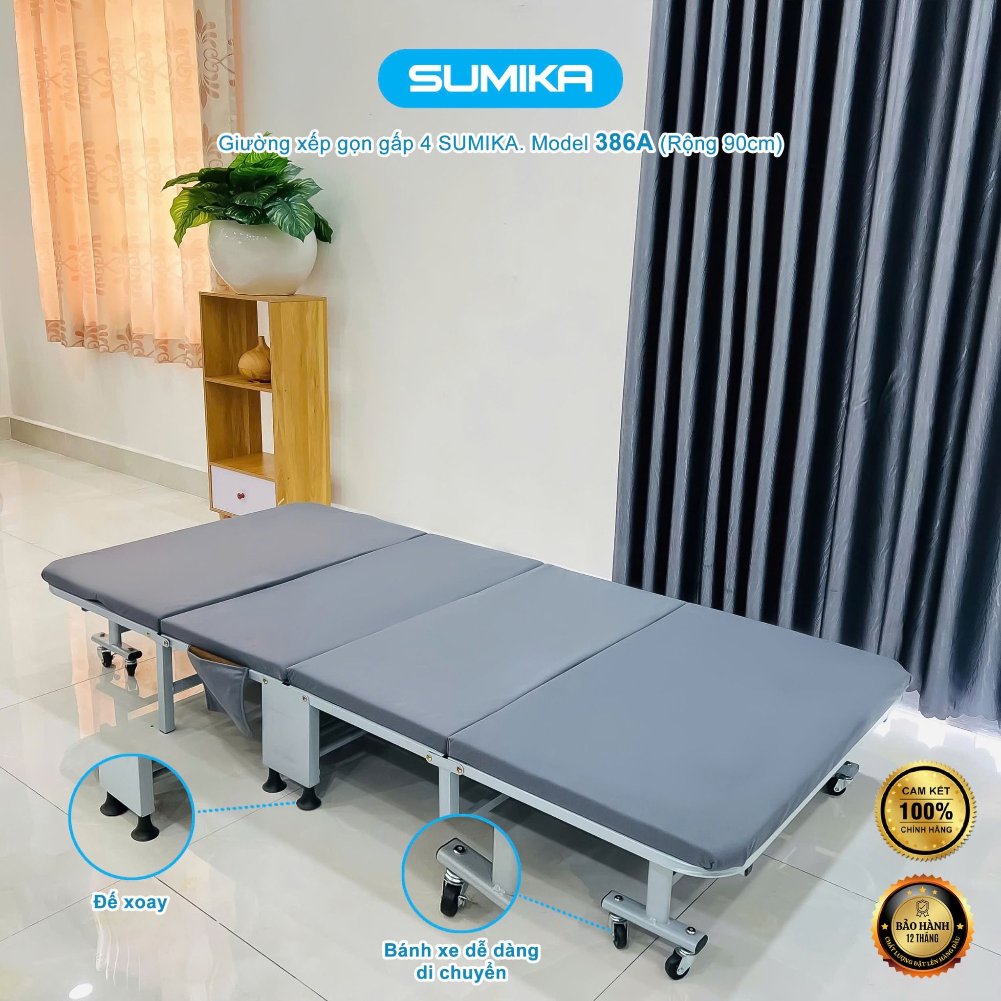 Giường xếp gấp gọn di động SUMIKA 386A, rộng 90cm