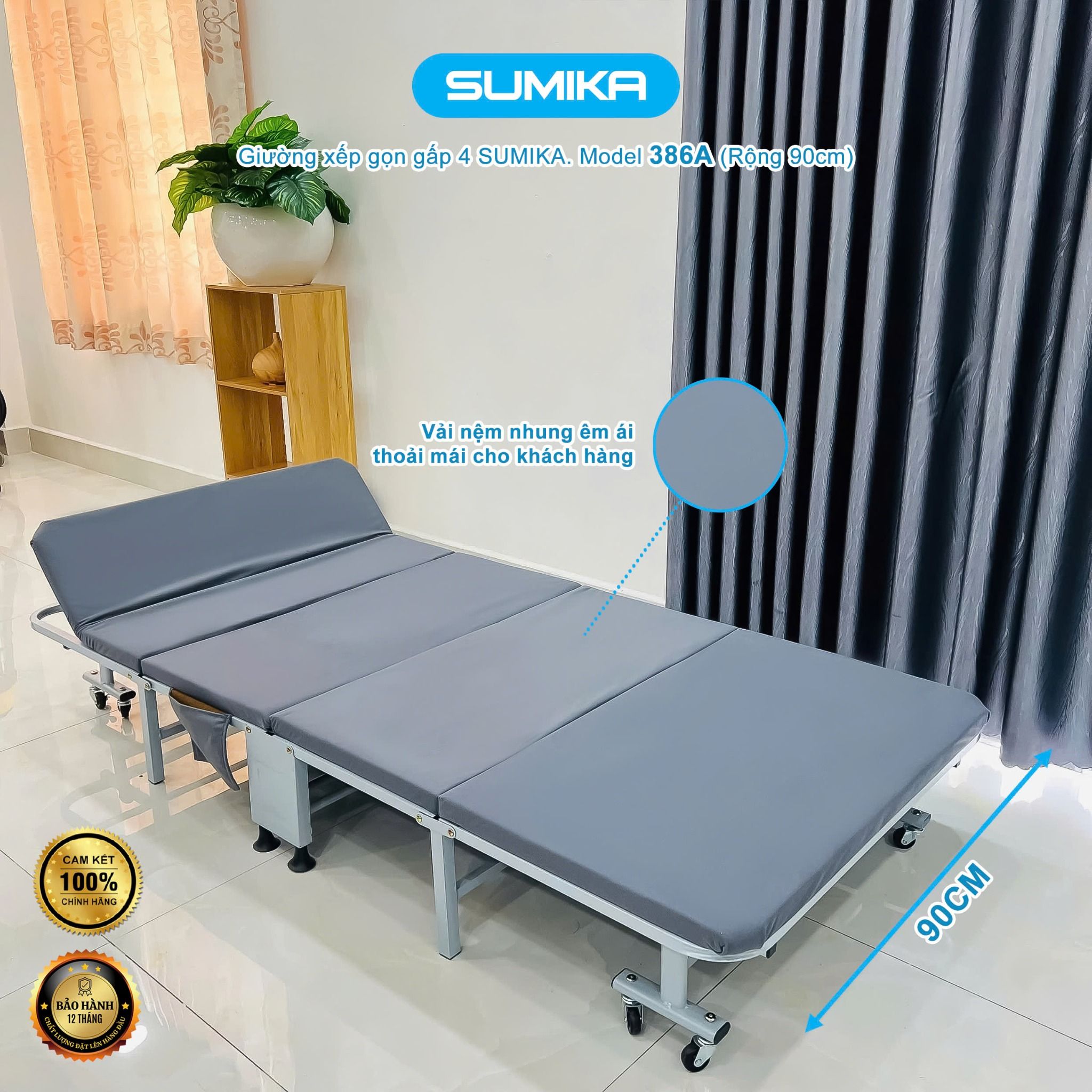Giường xếp gấp gọn di động SUMIKA 386A, rộng 90cm
