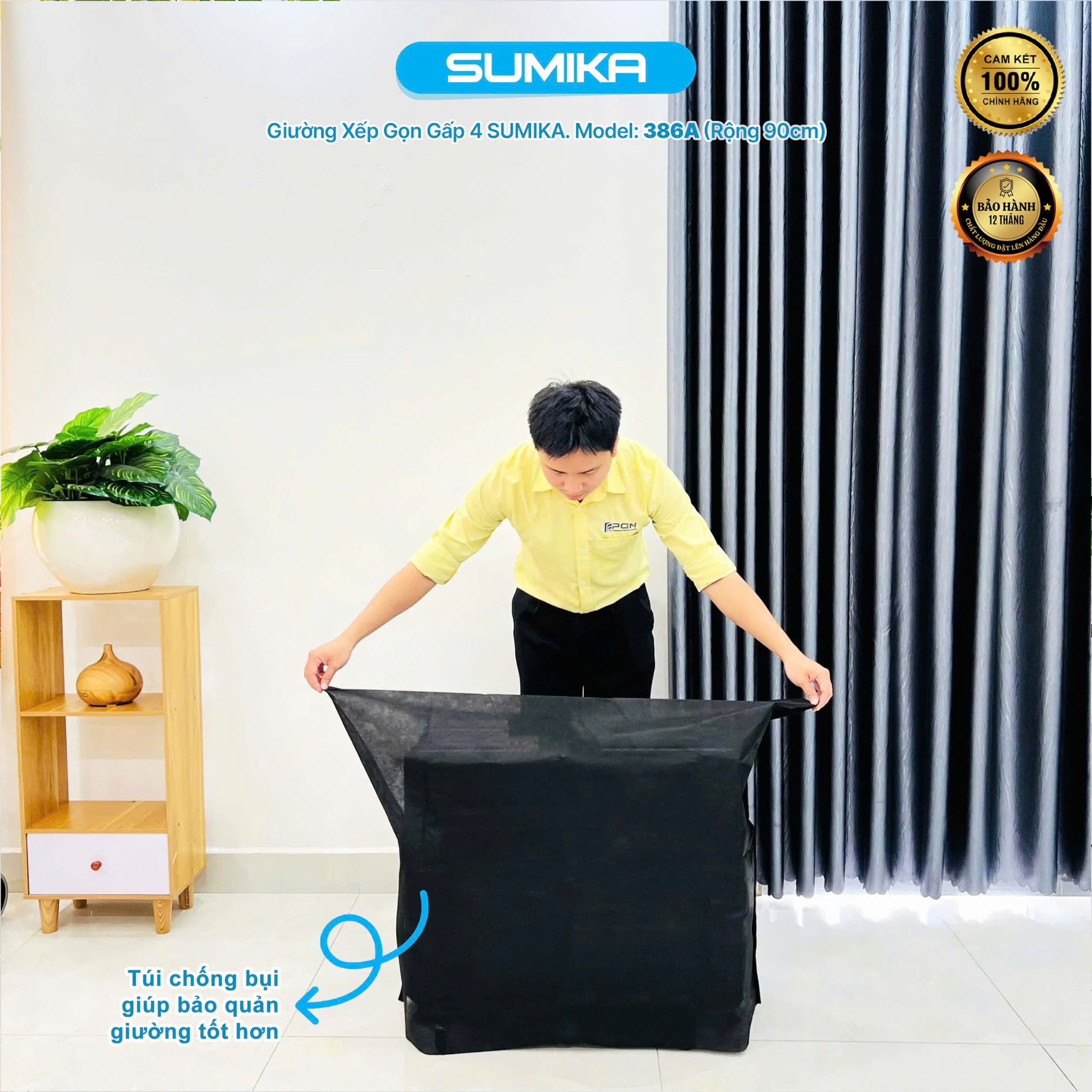 Giường xếp gấp gọn di động SUMIKA 386A, rộng 90cm