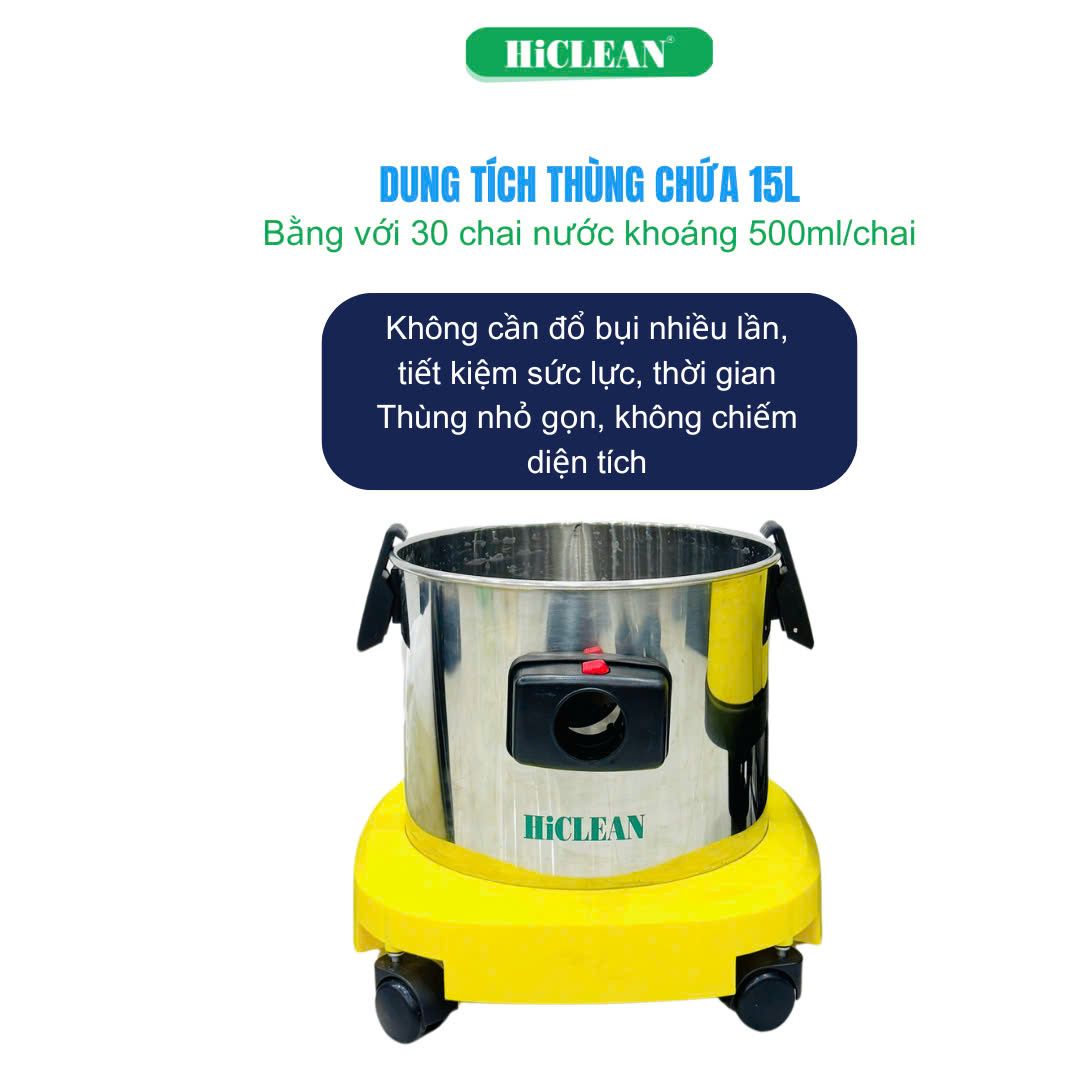 Máy hút bụi công nghiệp HiClean HC15A, công suất 1500W