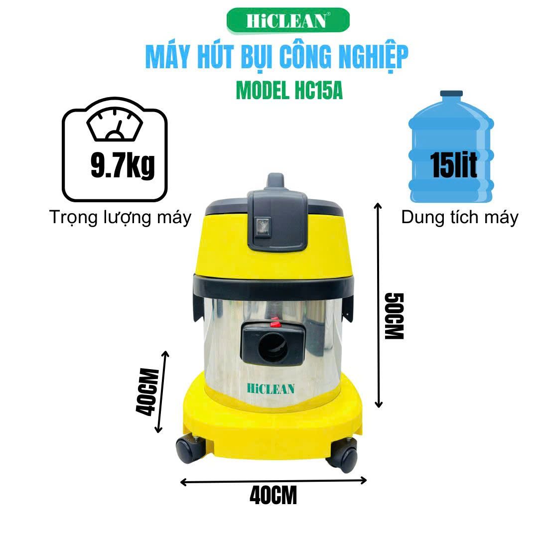 Máy hút bụi công nghiệp HiClean HC15A, công suất 1500W