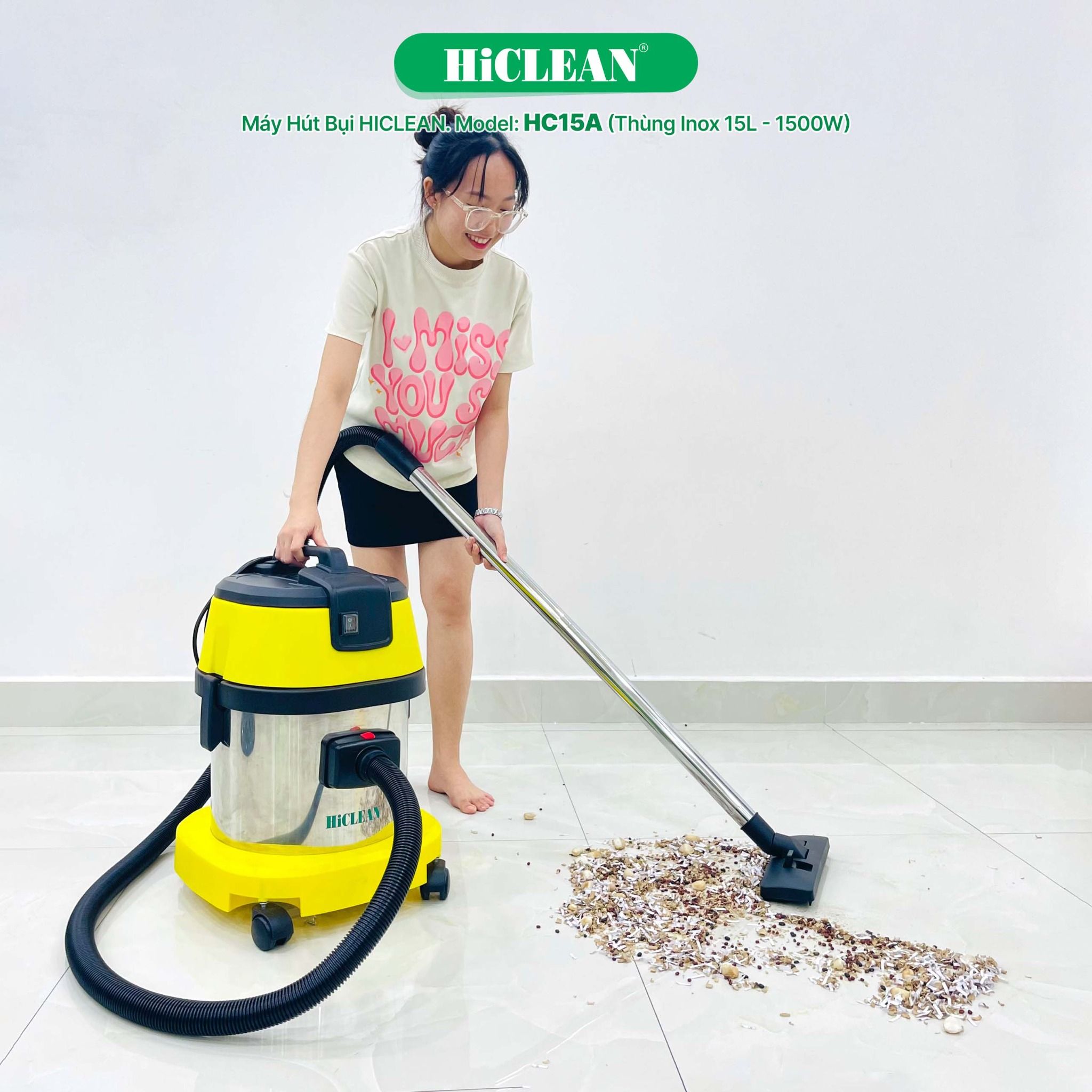 Máy hút bụi công nghiệp HiClean HC15A, công suất 1500W