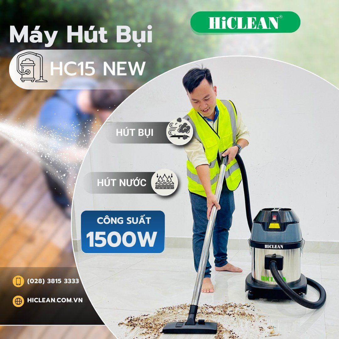Máy hút bụi công nghiệp HiClean HC15NEW, công suất 1500W