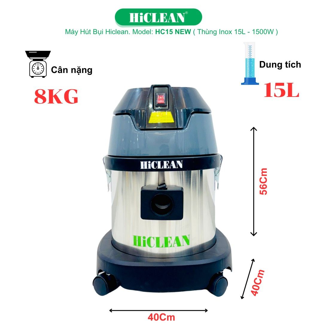 Máy hút bụi công nghiệp HiClean HC15NEW, công suất 1500W