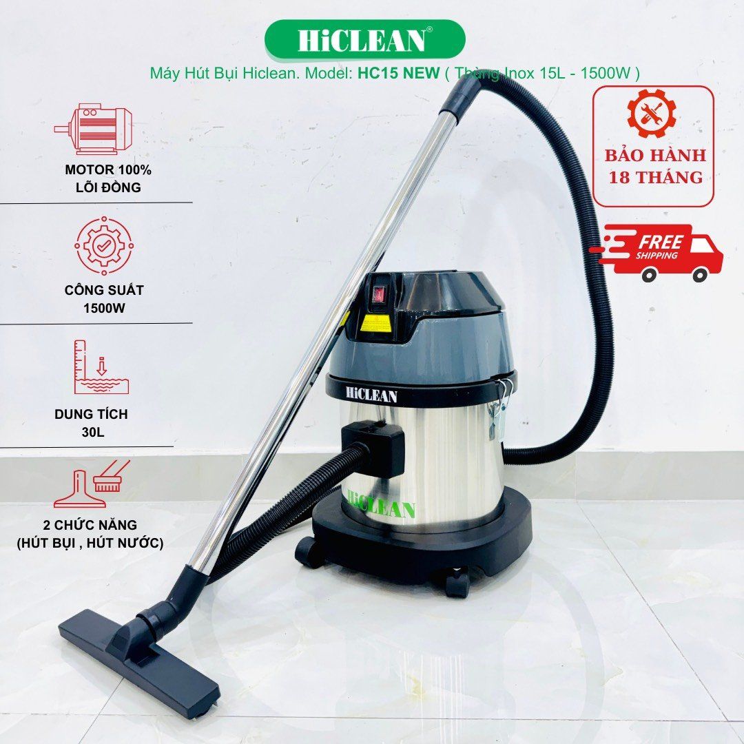 Máy hút bụi công nghiệp HiClean HC15NEW, công suất 1500W