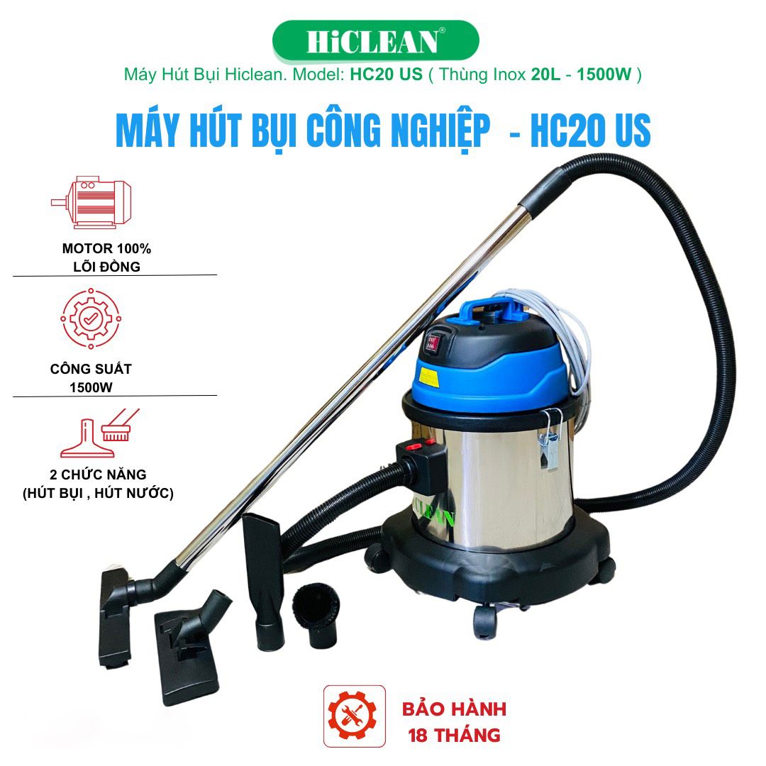 Máy hút bụi công nghiệp HiClean HC20/US, công suất 1500W
