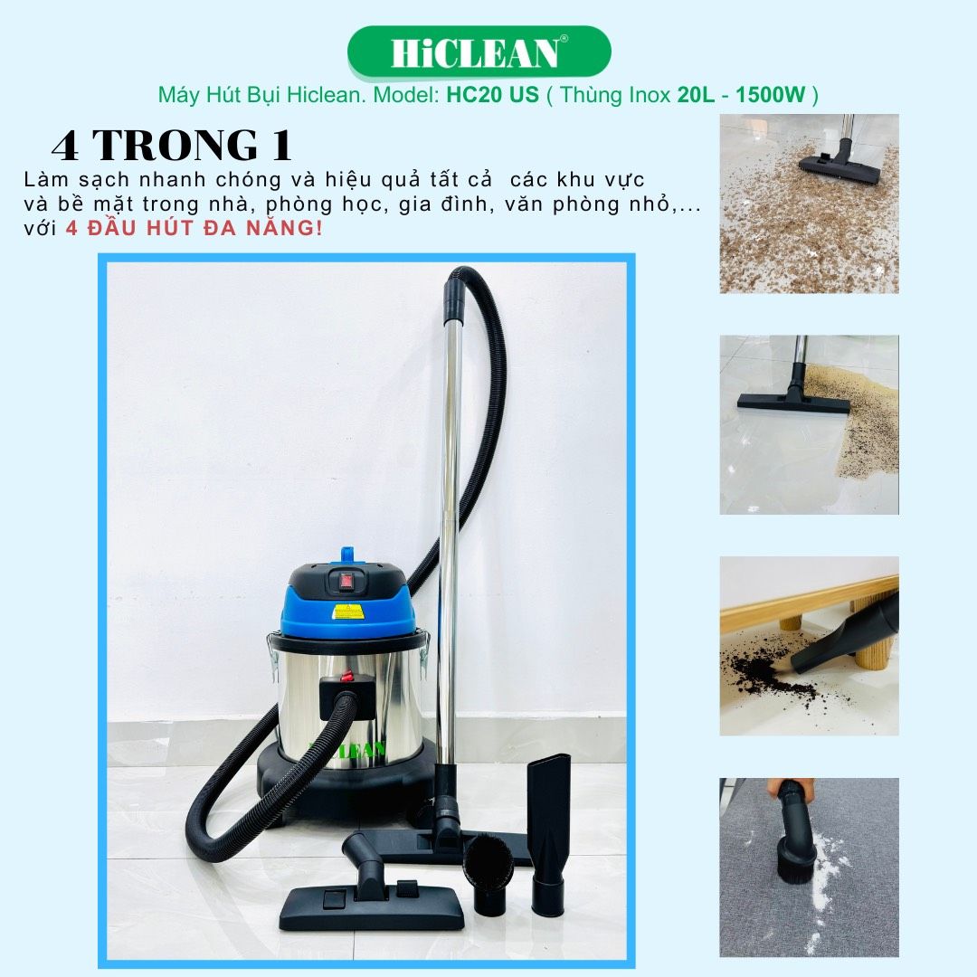 Máy hút bụi công nghiệp HiClean HC20/US, công suất 1500W