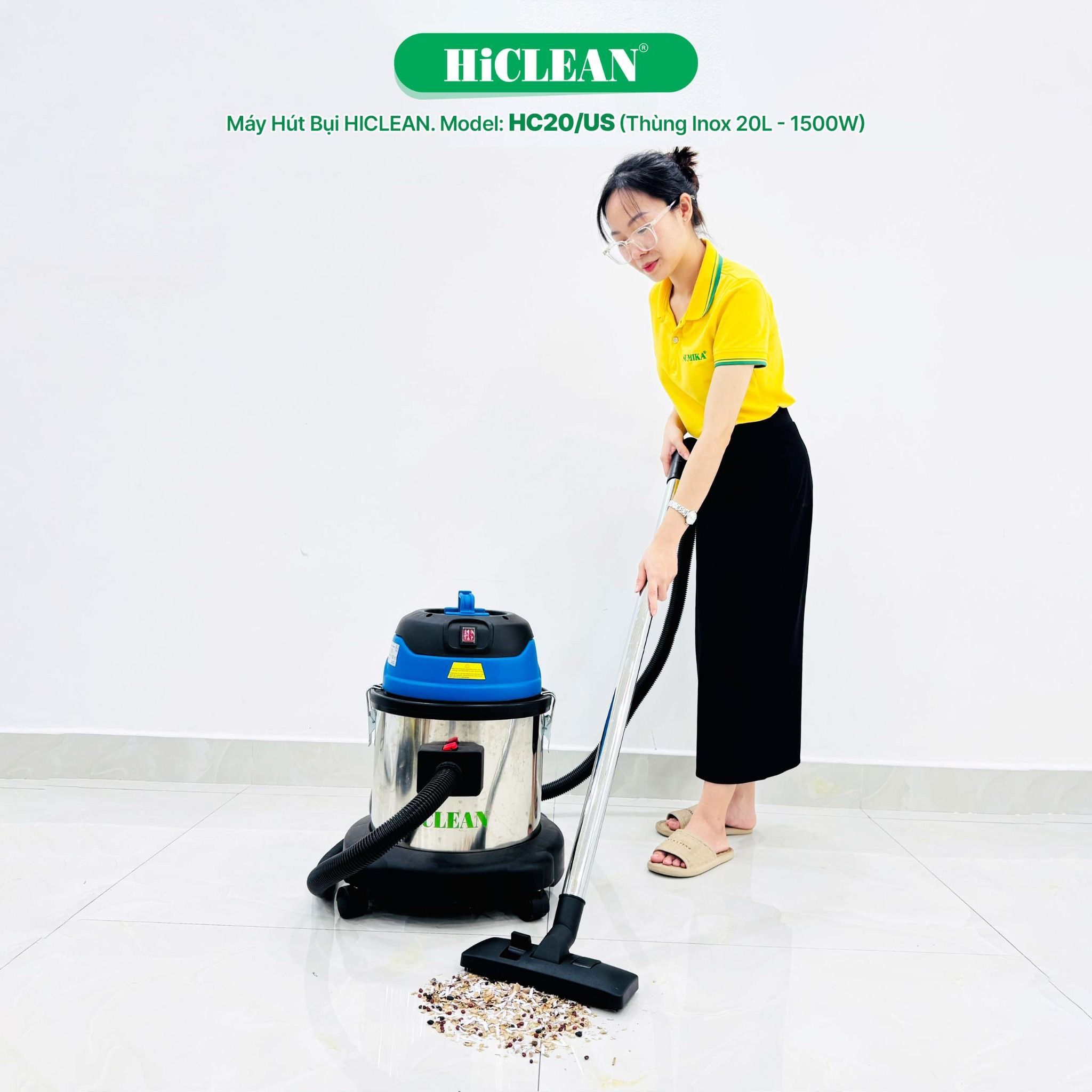 Máy hút bụi công nghiệp HiClean HC20/US, công suất 1500W