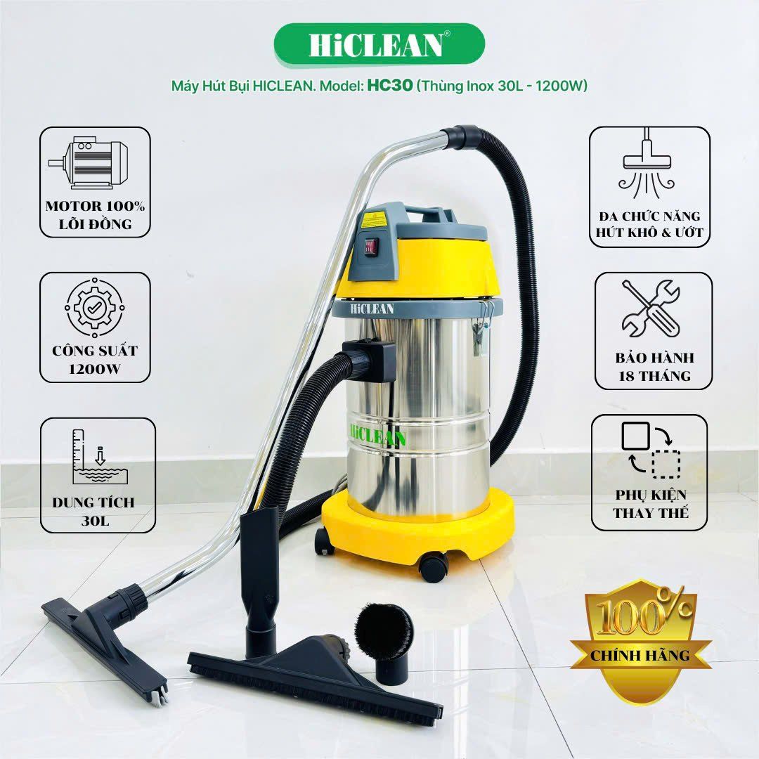 Máy hút bụi khô ướt HiClean HC30, công suất 1200W