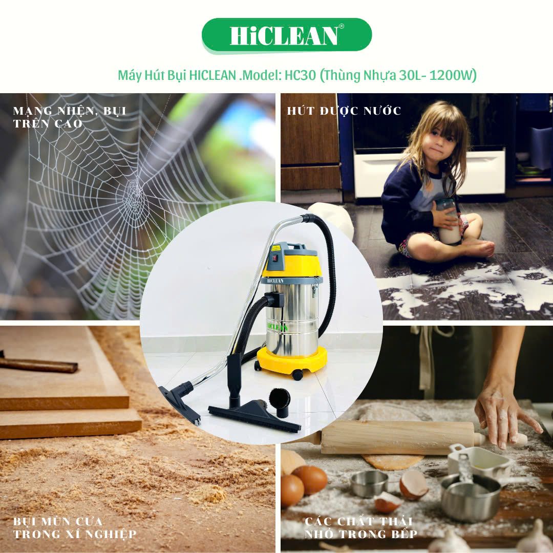 Máy hút bụi khô ướt HiClean HC30, công suất 1200W