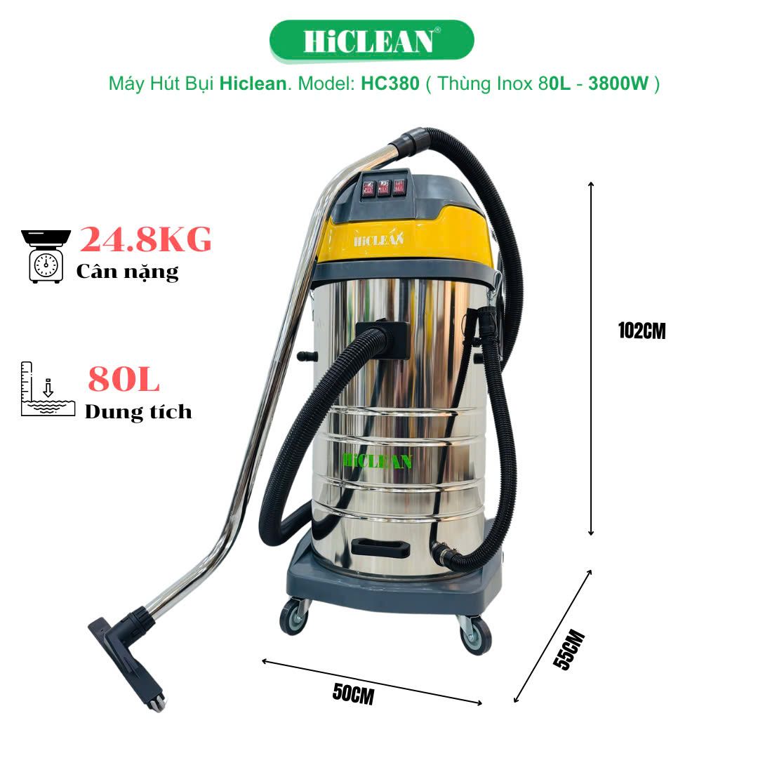 Máy hút bụi công nghiệp HiClean HC380, công suất 3800W