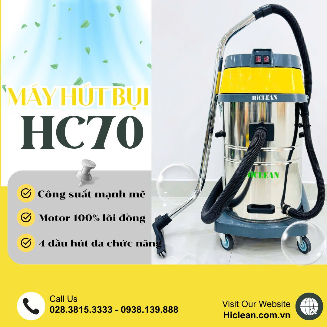 Máy hút bụi công nghiệp HiClean HC70, công suất 2400W