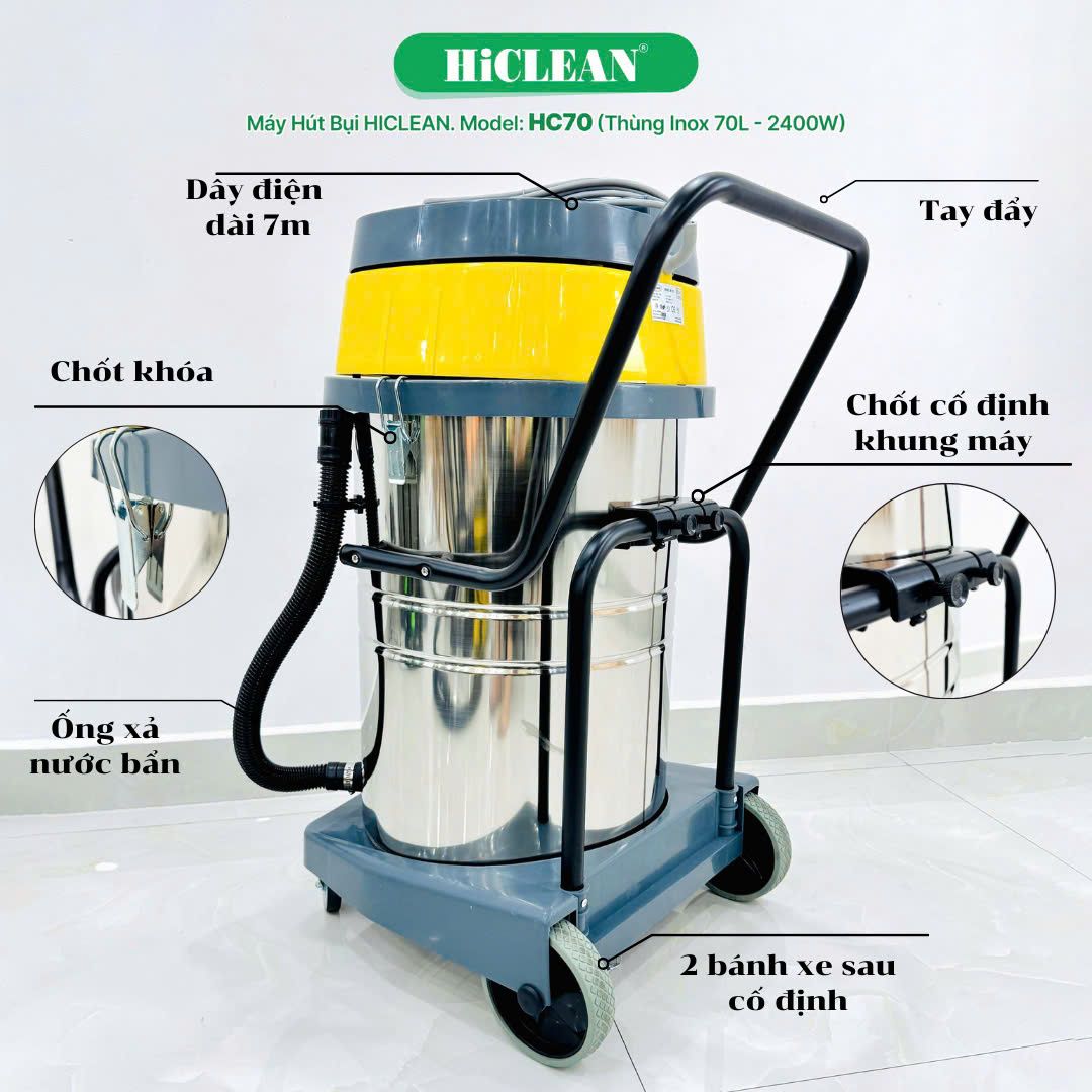Máy hút bụi công nghiệp HiClean HC70, công suất 2400W