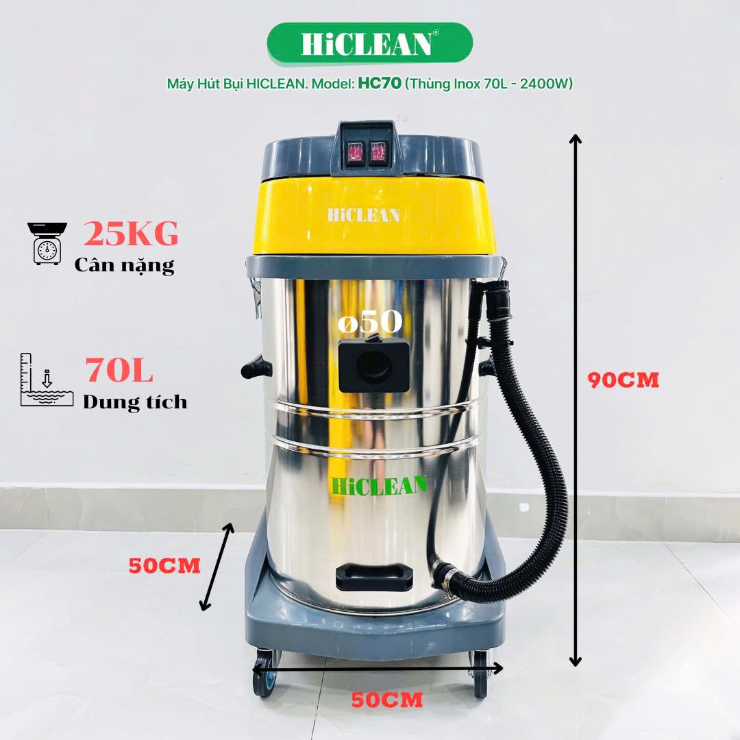 Máy hút bụi công nghiệp HiClean HC70, công suất 2400W