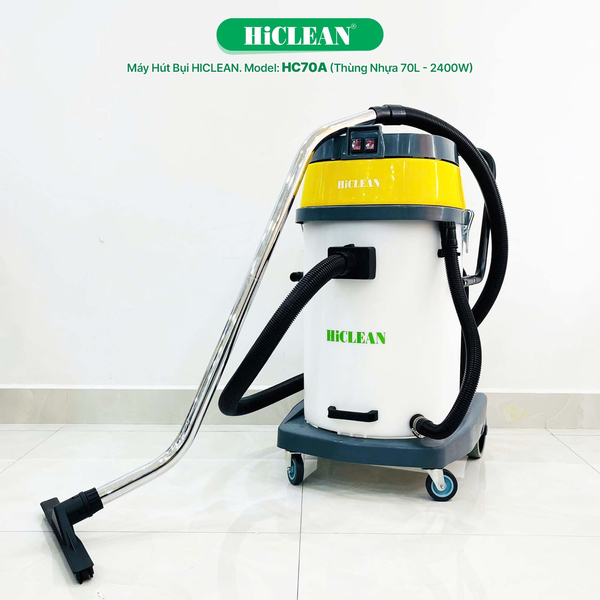 Máy hút bụi công nghiệp HiClean HC70A, công suất 2400W