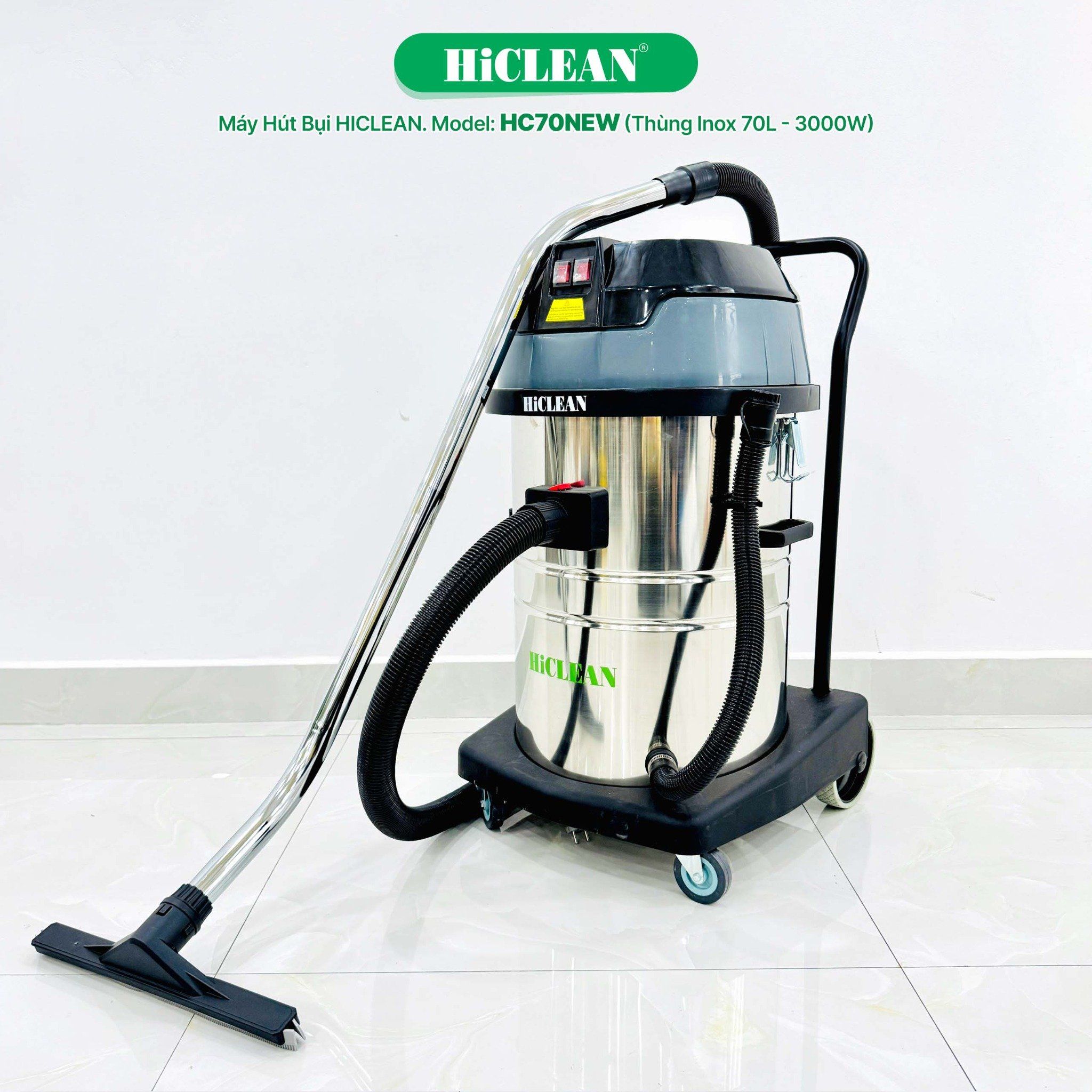 Máy hút bụi công nghiệp HiClean HC70NEW, công suất 3000W
