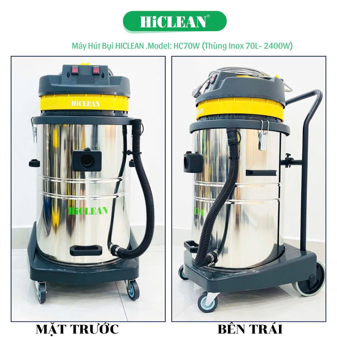 Máy hút bụi công nghiệp HiClean HC70W, công suất 2400W