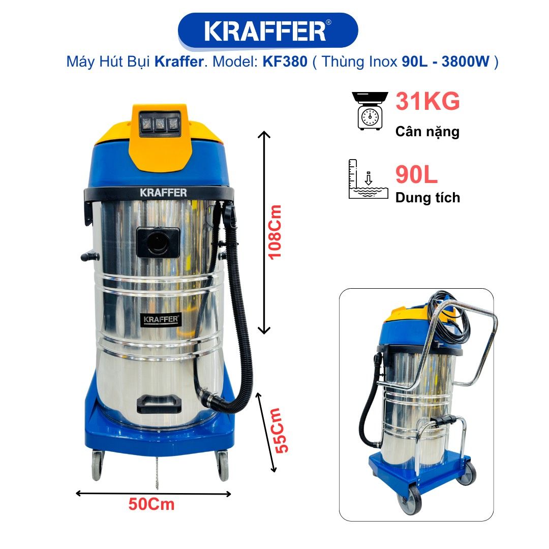 Máy hút bụi công nghiệp Kraffer KF380, công suất 3800W